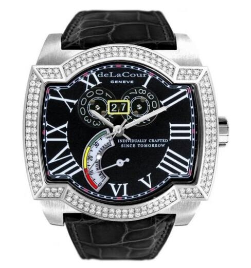 Luxury Replica DeLaCour SAQRA GRANDE RESERVE STEEL DIAMOND BEZEL BLACK watch WAST2247-0974